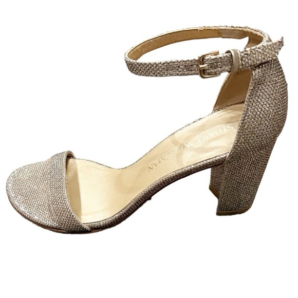 Stuart Weitzman Sandals Women's 7 Nudistcurve 75 Block Heel Gold Platino - Picture 2 of 8